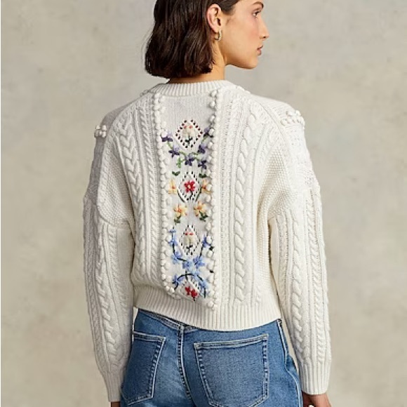 Polo Ralph Lauren Embroidered Cable Wool-Blend Cardigan - Picture 2 of 3